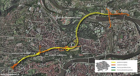 Sistema del transporte con túnel Blanka en Praga, foto: www.tunelblanka.cz