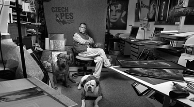 Self-portrait of Antonín Malý with Cecilka and Míša, photo: Antonín Malý