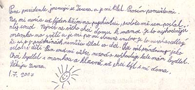 Brief der 10-jährigen Tereza an Präsident Klaus (Foto: MF Dnes 4.7.2007)