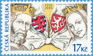 Czech Republic's joint stamp with Luxembourg marking the 700th anniversary of the accession of the Luxembourgian dynasty to the Czech throne