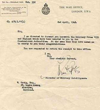 Notification of the Czechoslovakian Military Cross