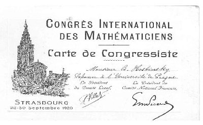 Carte de congressiste de Hostinský à Strasbourg en 1920