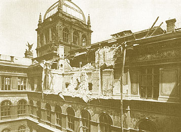 The building damaged by a bomb in 1945, photo: www.nm.cz