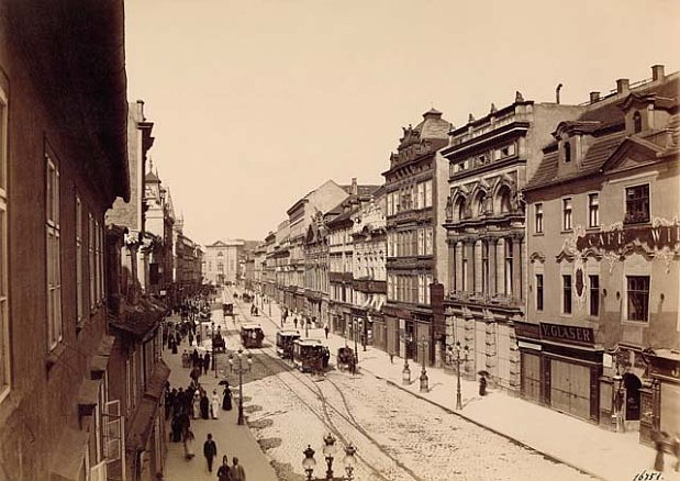 Straße Am Graben / Na Příkopě am Ende des 19. Jahrhunderts