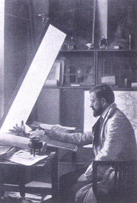 Emil Orlik am Graviertisch, um 1920