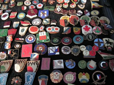 A few dozen of the more than 10,000 pins and buttons in Vaclav's collection