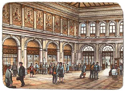 Bahnhofshalle Těšnov, Graphik - Lithographie von Jiří Bouda (Foto: www.gallery.cz)