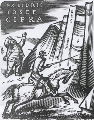 Don Quijote, exlibris de Pavel Simon