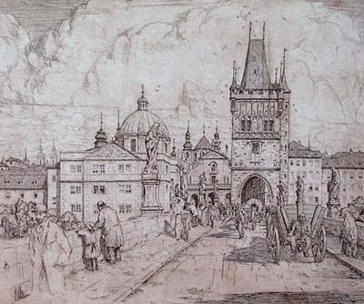 “Krizovnicke namesti z Karlova mostu“ by T.F.Simon