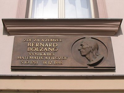 A plaque to the memory of Bernard Bolzano in Prague
