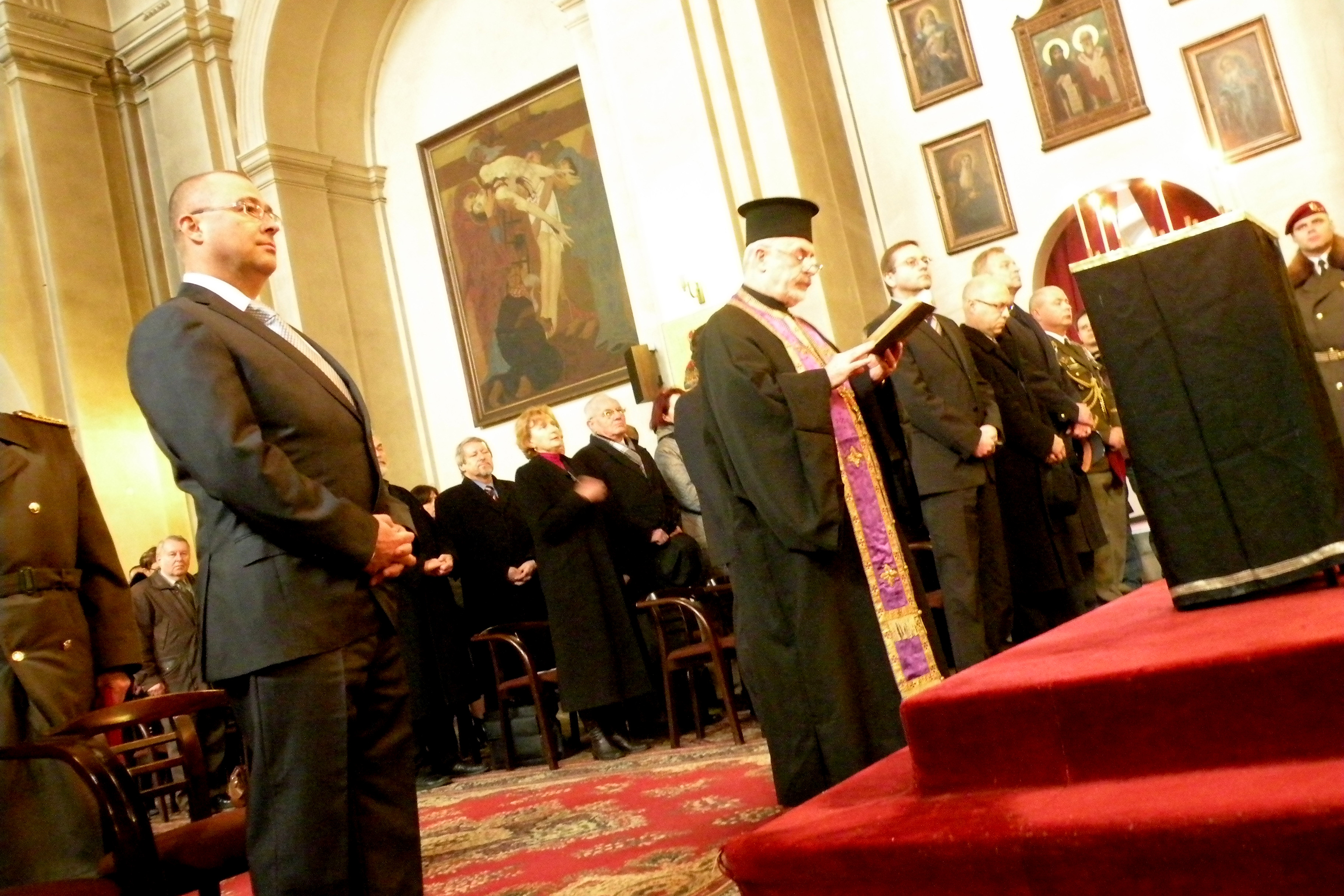 Martin Barták (left) during the service at the Orthodox Church of Saints Cyril and Methodius