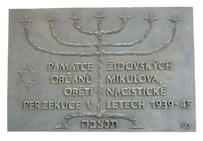 Plaque on the wall of Mikulov Synagogue