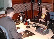 Madeleine Albright at the studio of Radio Prague