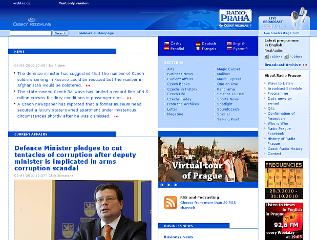 Radio Prague webpage - www.radio.cz