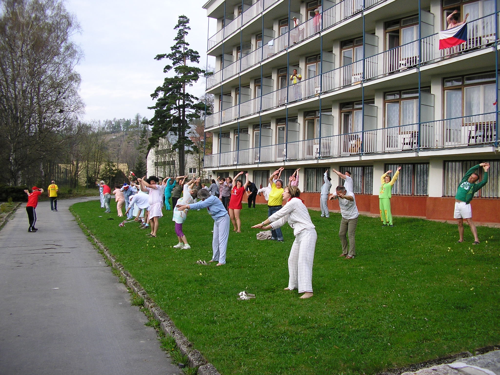 Exercises on the hotel lawn