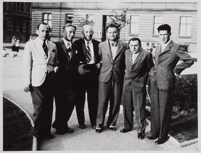 Josef Bartuska and the 'Linie' (from right to left: Oldrich Nouza, Karel Fleischmann, Josef Stejskal, Emil Pitter, Rudolf Stejskal, Jiri Linhart)