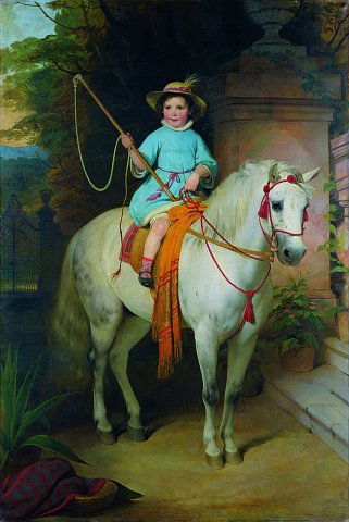 Friedrich von Amerling: Porträt des späteren Fürsten Johann II. von Liechtenstein (1840–1929) auf einem Schimmelpony
