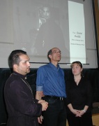 Zleva: David Dudáš, Chad E. Wyatt a Lenka Bryndová na besedě se studenty (Foto: J. Šustová)