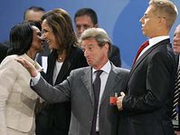 French Foreign Minister Bernard Kouchner, second right, gestures as U.S. Secretary of State Condoleezza Rice, left, talks with Greek counterpart Dora Bakoyannis, during an emergency NATO foreign minister meeting in Brussels, photo: CTK