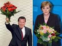 Zleva předseda FDP Guido Westerwelle, šéf SPD Gerhard Schröder a předsedkyně CDU Angela Merkelová, foto: ČTK
