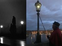 Jan Žákovec, foto: Juan Pablo Bertazza, los luces del Puente de Carlos, foto: archivo del Magistrado de Praga