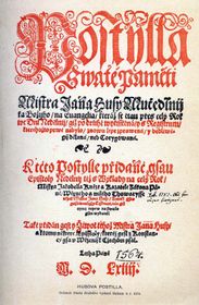 První strana vydání Husovy Postilly z roku 1564