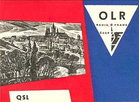 Tarjeta QSL de la década del 70 (digno de atención es el indicativo OLR que antes de la guerra empleaba el emisor de onda corta situado en Podebrady)