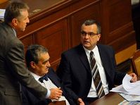 Mirek Topolánek, Karel Schwarzenberg and Finance Minister Miroslav Kalousek, photo: CTK