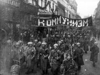 Armed soldiers carry a banner reading 'Communism', Moscow, Russia, October 1917, photo: CTK