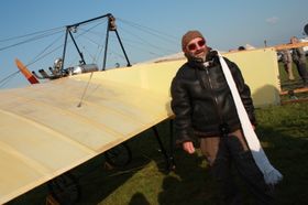 Petr Mára and the replica of Jan Kašpar's Bleriot