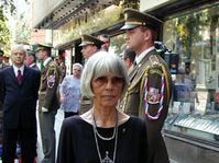 Jaroslava Moserova during the commemoration ceremony outside the Czech Radio building
